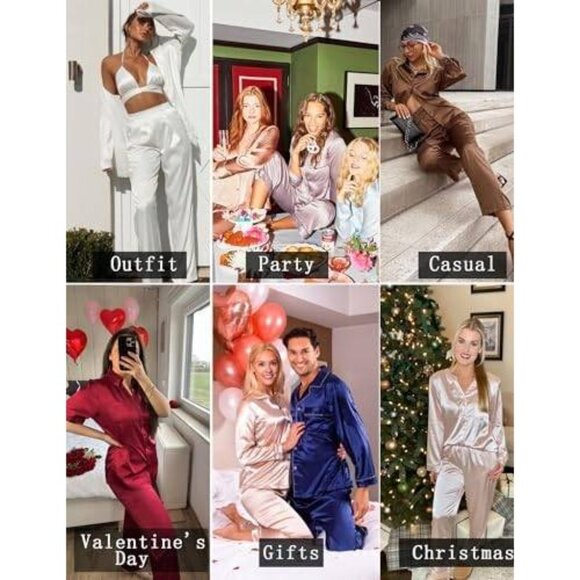 Ekouaer Women's 2-Piece Silk Satin PJs- Comfy Long Sleeve Sleep & Lounge Set XXL - Picture 6 of 6